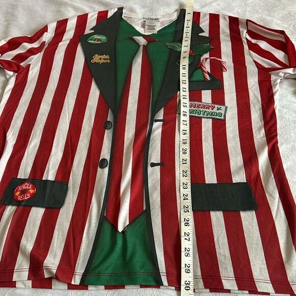 Faux Real Mans Striped Suit and Tie Ugly Christmas Sweater Tshirt Size XL - Picture 6 of 11